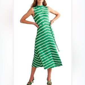 Boden Wavy Stripe Print‎ Sleeveless A-Line Belted Jersey Midi Dress Size 16/18